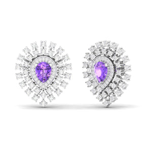 Maurya Boda Amethyst Push Back Earrings with Diamonds