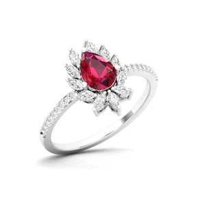 Maurya Solitaire Ruby Padma Engagement Ring with Diamond Halo