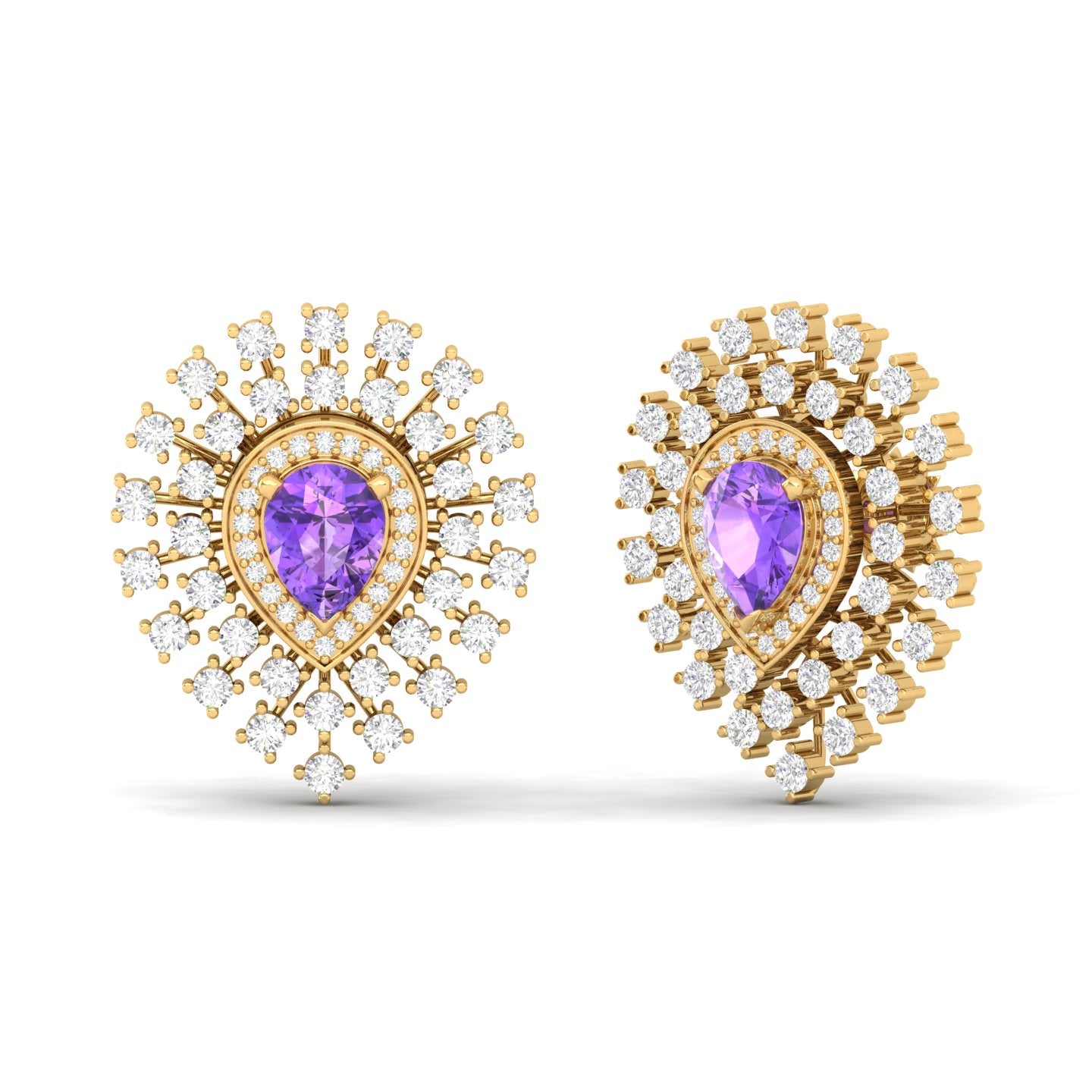 Maurya Boda Amethyst Push Back Earrings with Diamonds