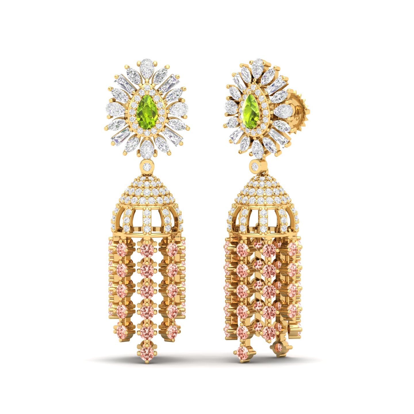 Maurya Dossal Chandelier Earrings with Peridot and Diamonds