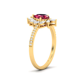 Maurya Solitaire Ruby Padma Engagement Ring with Diamond Halo