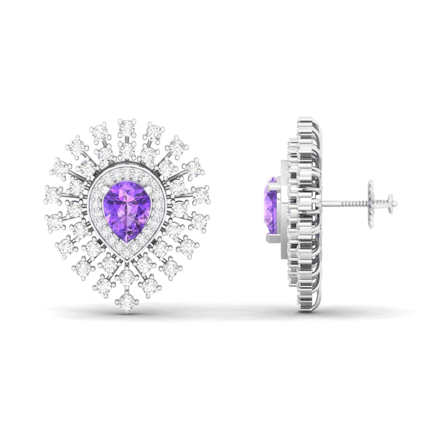 Maurya Boda Amethyst Push Back Earrings with Diamonds