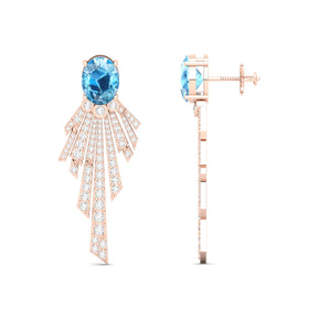 Maurya Blue Topaz Pyre Fashion Earrings with Pave Set Diamonds