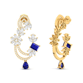 Maurya Blue Sapphire Flounce Drop Earrings with Diamonds