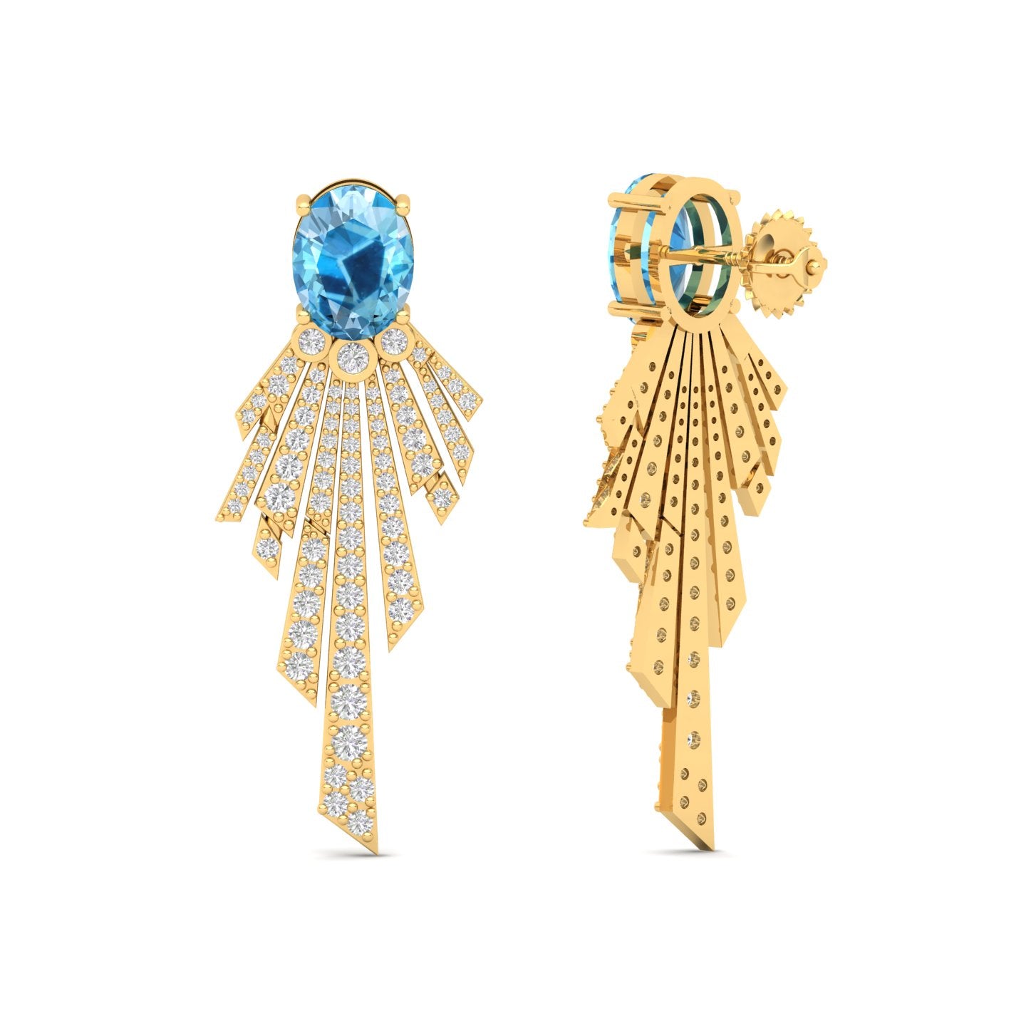 Maurya Blue Topaz Pyre Fashion Earrings with Pave Set Diamonds