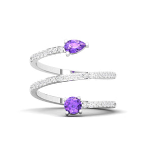 Maurya Twisted Pave-Set Diamond and Amethyst Repente Cocktail Ring