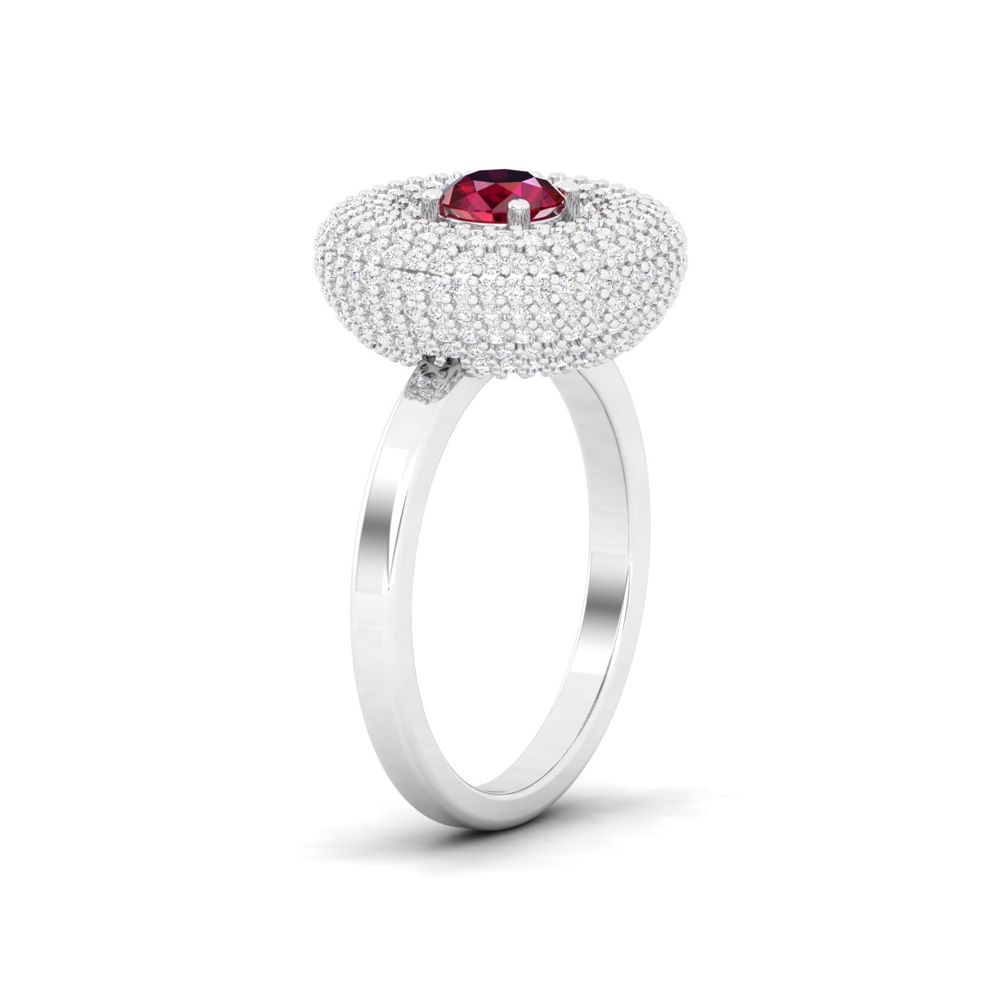 Maurya Ruby Winter Apple Promise Ring with Micro Pave Set Diamonds