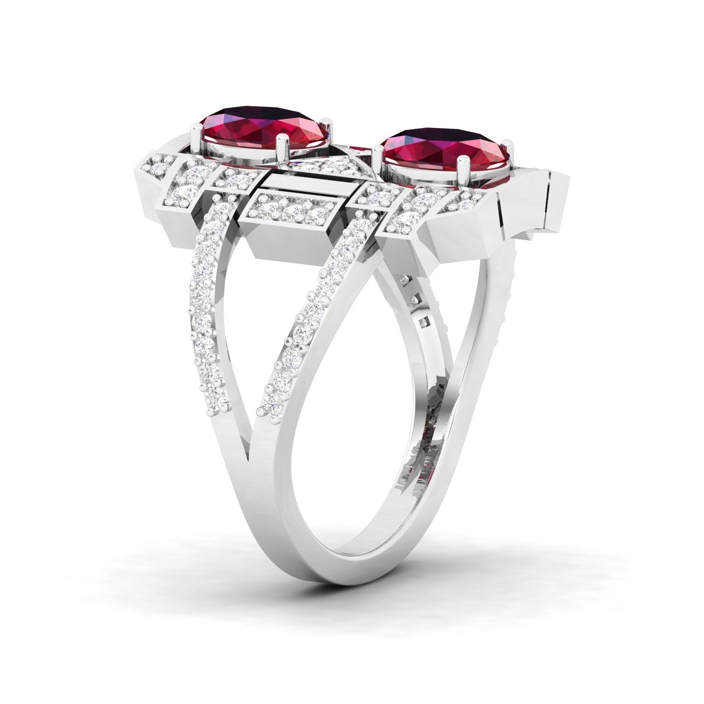 Maurya Oval Ruby and Diamond Split Shank Astronave Cocktail Ring