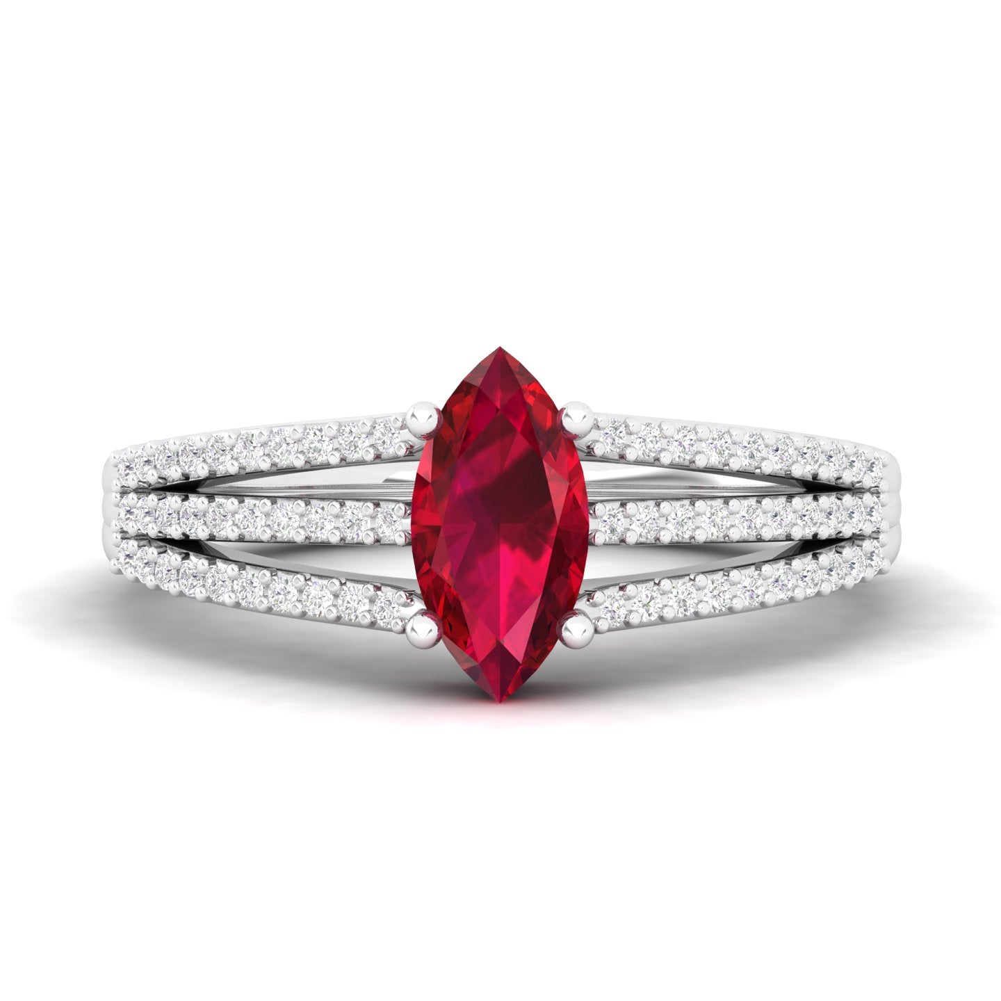 Maurya Third Eye Solitaire Ruby Split Shank Engagement Ring with Accent Diamonds