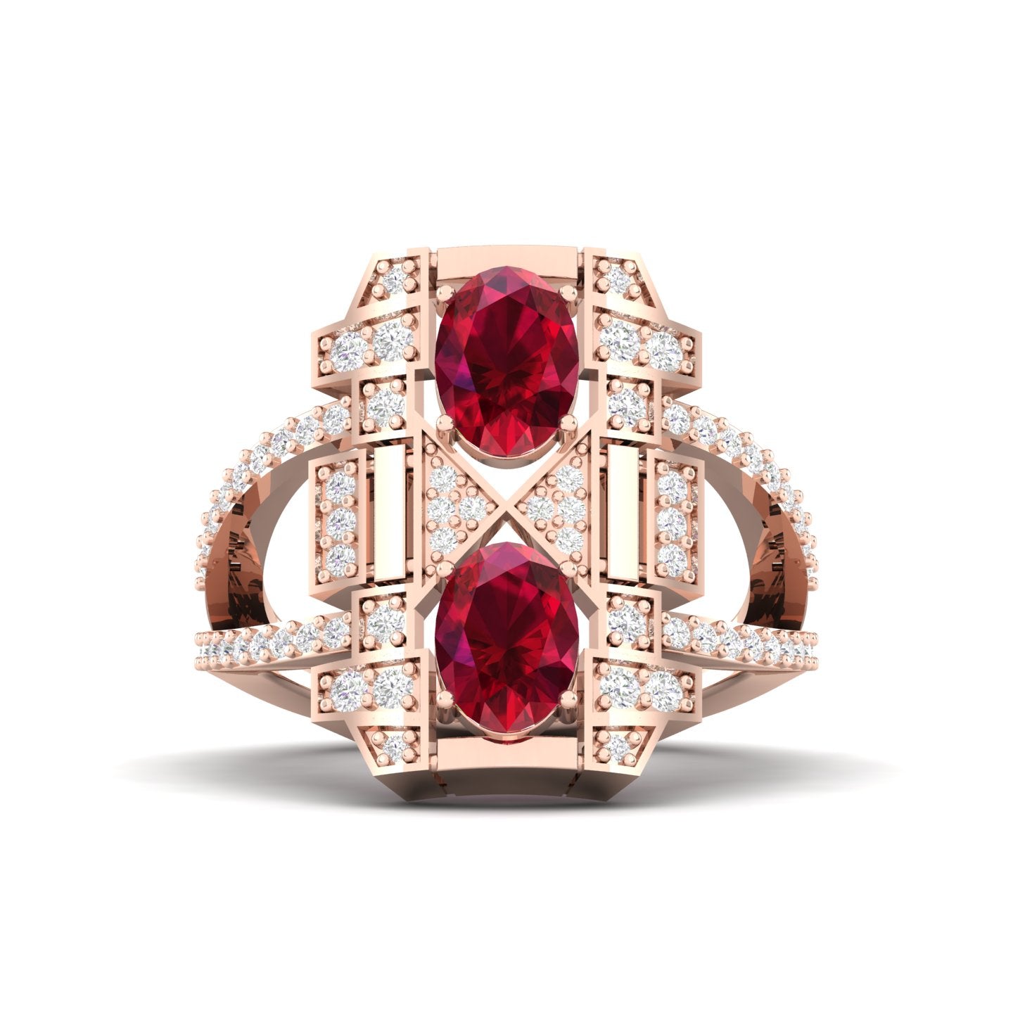 Maurya Oval Ruby and Diamond Split Shank Astronave Cocktail Ring