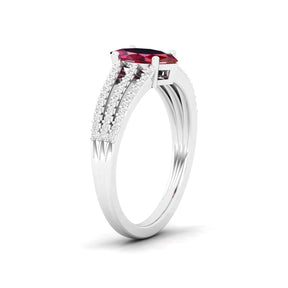 Maurya Third Eye Solitaire Ruby Split Shank Engagement Ring with Accent Diamonds