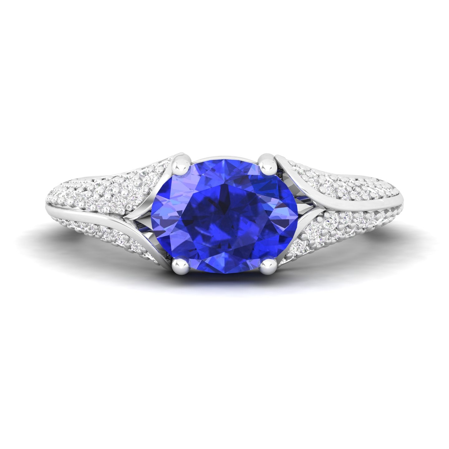 Maurya Solitaire Tanzanite Fiore East-West Knife Edge Engagement Ring with Accent Diamonds