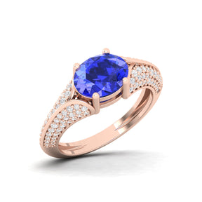 Maurya Solitaire Tanzanite Fiore East-West Knife Edge Engagement Ring with Accent Diamonds