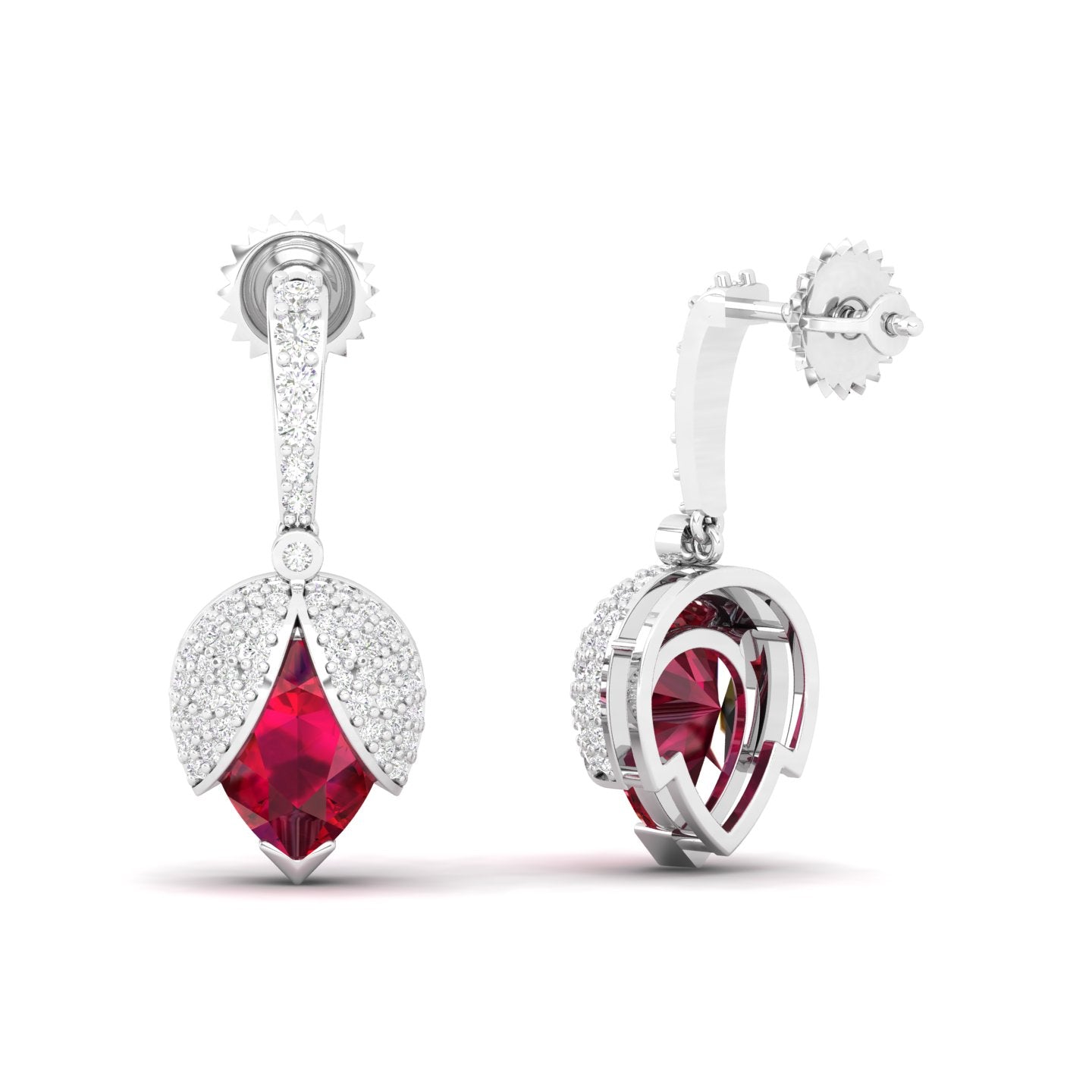 Maurya Beetle Ruby Push Back Earrings with Diamonds