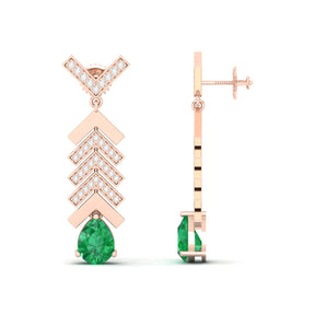 Maurya Emerald Fleche Dangle Earrings with Diamonds