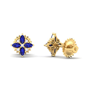 Maurya Frozen Flower Blue Sapphire Stud Earrings with Diamond