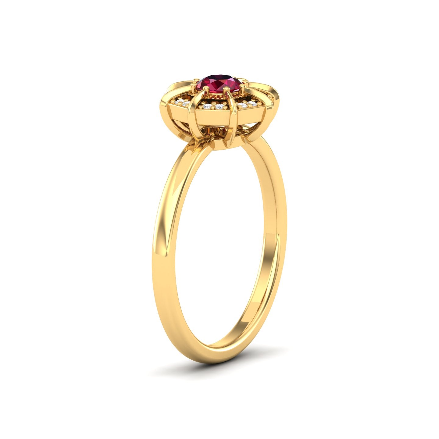 Maurya Solitaire Ruby Light in the Dark Promise Ring with Diamond Halo