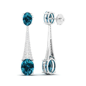 Maurya London Blue Topaz Camisole Dangle Earrings with Diamonds