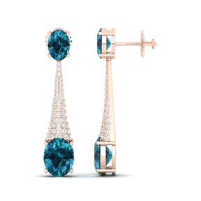 Maurya London Blue Topaz Camisole Dangle Earrings with Diamonds