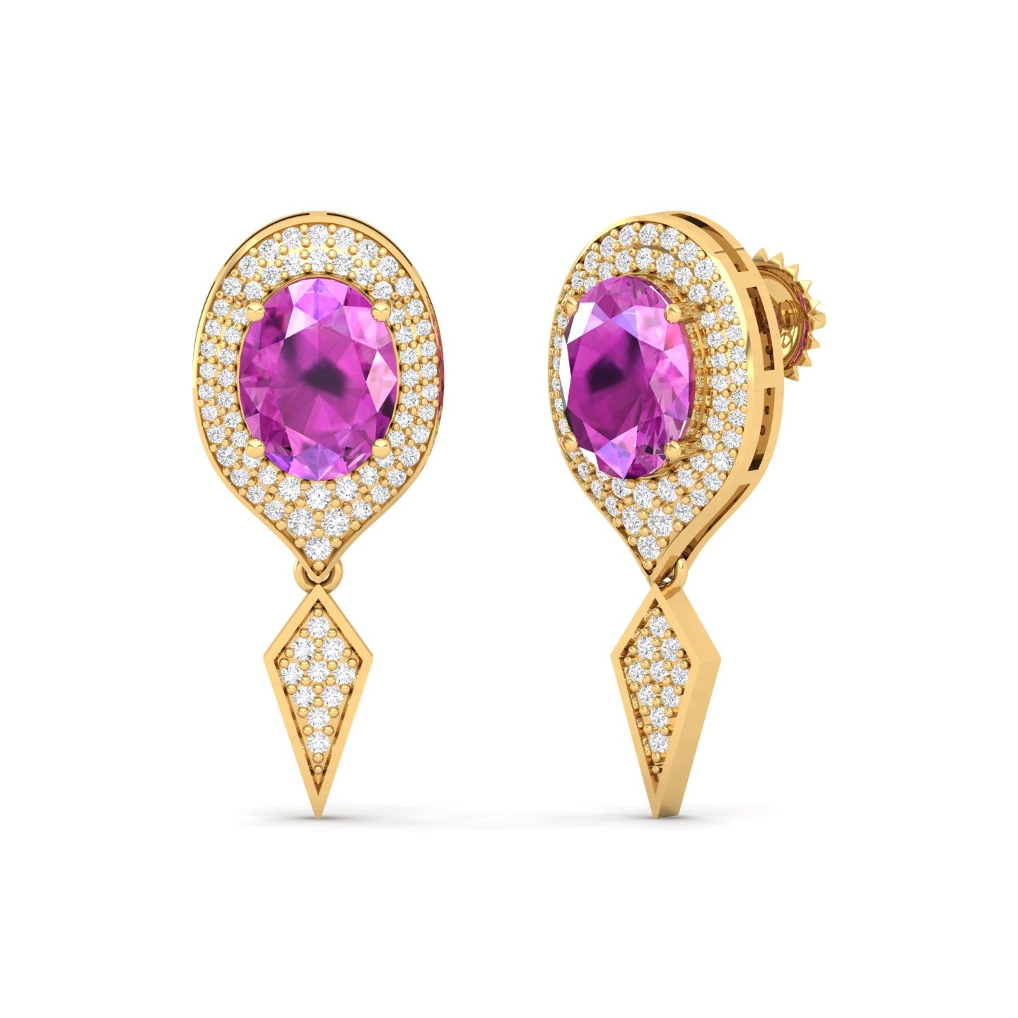 Maurya Pink Amethyst Quiescent Push Back Earrings with Diamonds