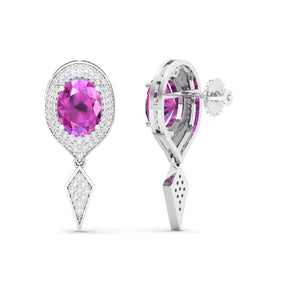 Maurya Pink Amethyst Quiescent Push Back Earrings with Diamonds