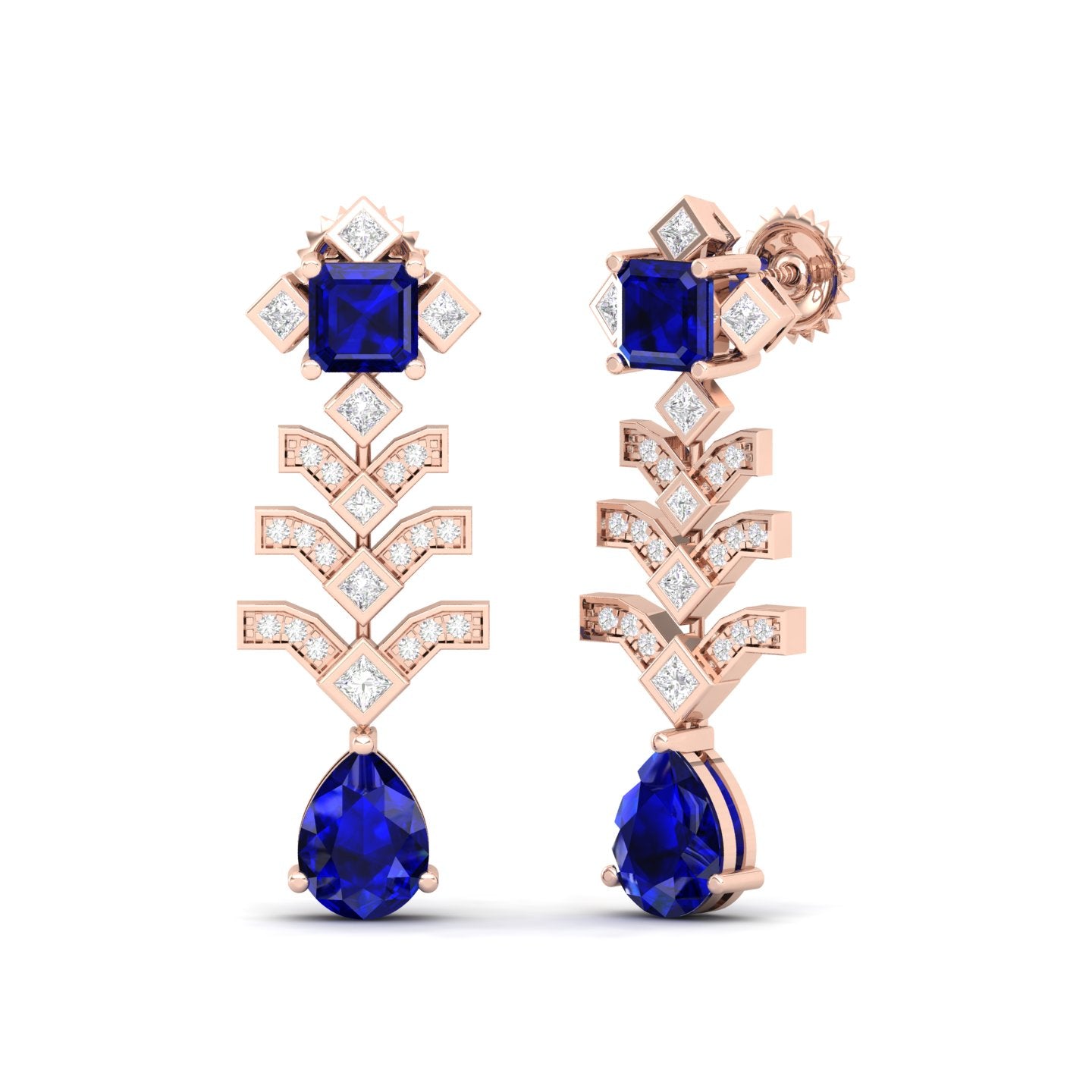 0.73 CTTW Sapphire and Diamond Halo Drop Earrings in Rose Gold | New York  Jewelers Chicago