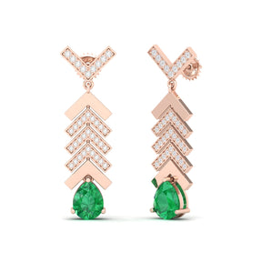 Maurya Emerald Fleche Dangle Earrings with Diamonds