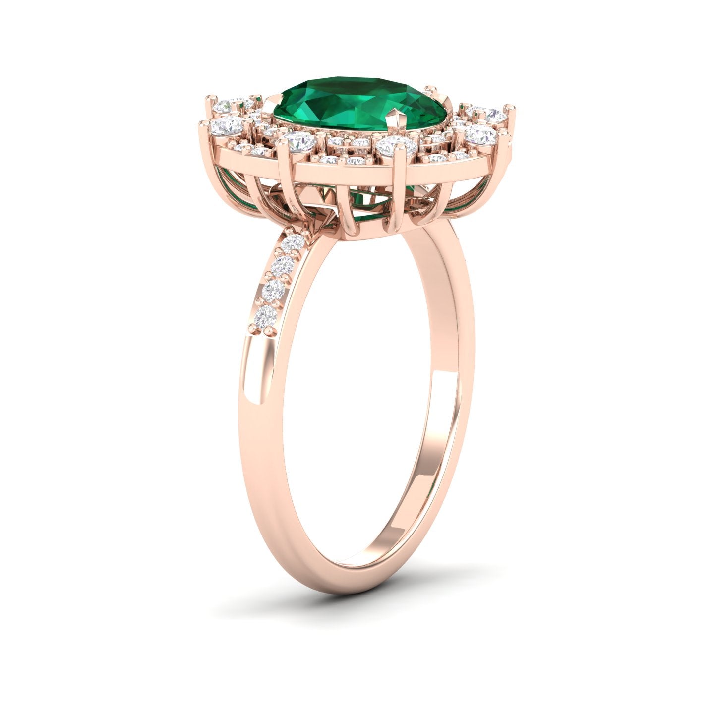 Maurya Oval Emerald Strain Tribe Engagement Ring with Diamond Halo