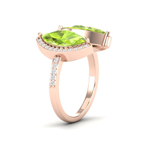 Maurya Nature Eyes Peridot Two Stone Engagement Ring with Accent Diamond