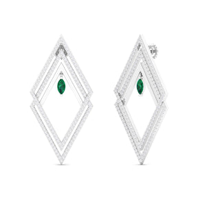 Maurya Emerald Flash of Lightning Fashion Earrings with Diamonds