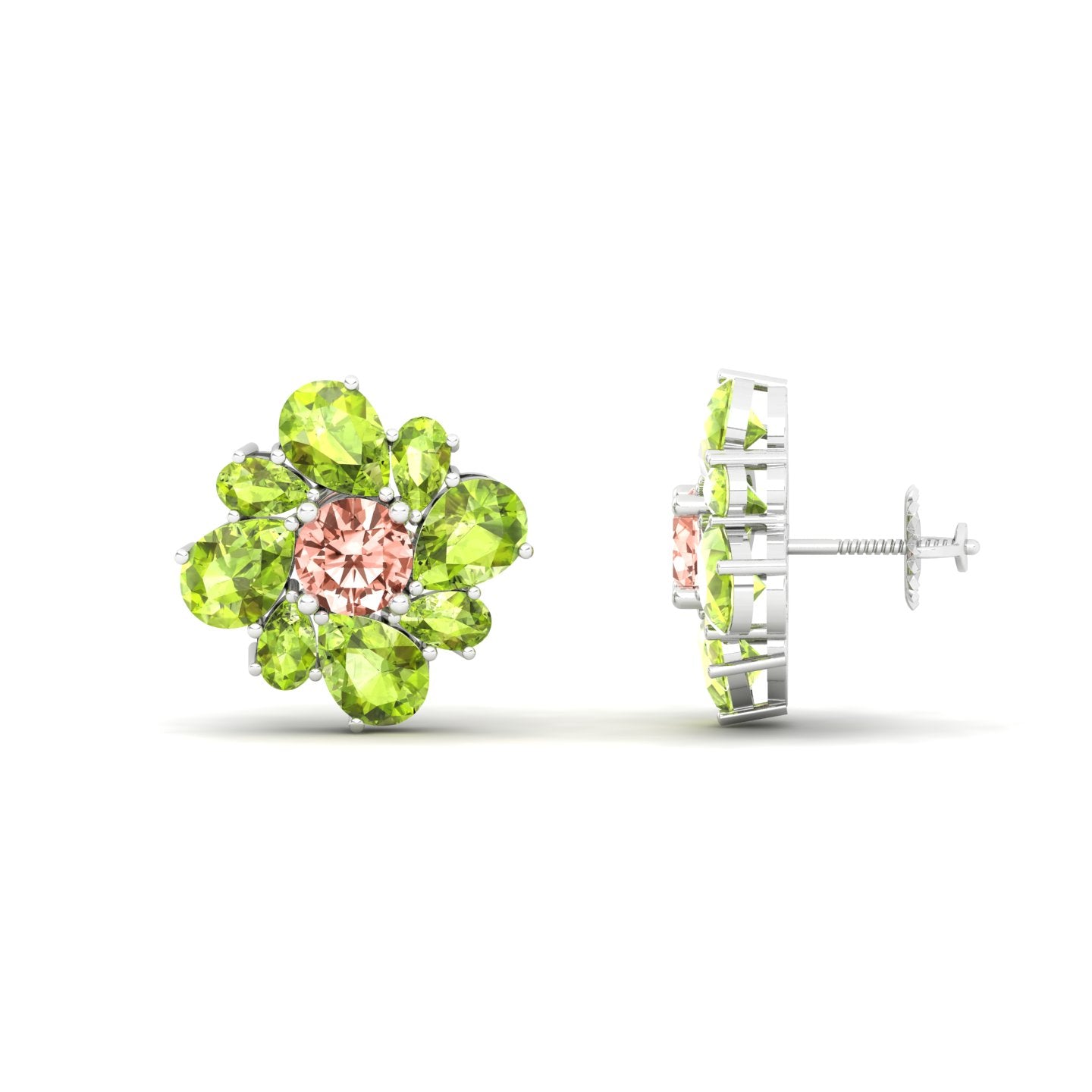 Maurya Color Strokes Peridot Stud Earrings with Morganite