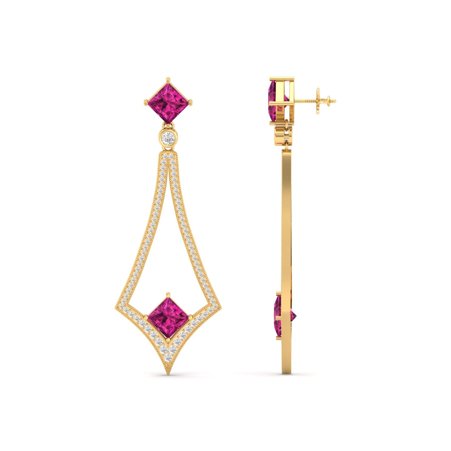 Maurya Jewel Box Pink Amethyst Dangle Earrings with Diamonds