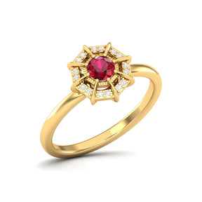 Maurya Solitaire Ruby Light in the Dark Promise Ring with Diamond Halo