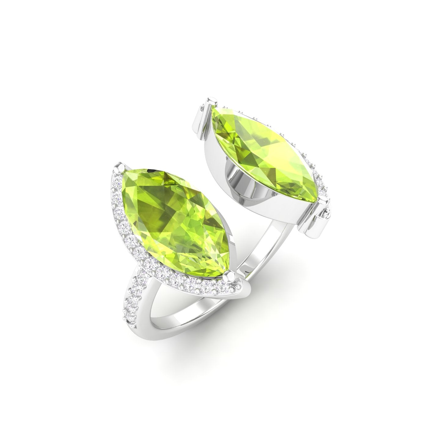 Maurya Nature Eyes Peridot Two Stone Engagement Ring with Accent Diamond