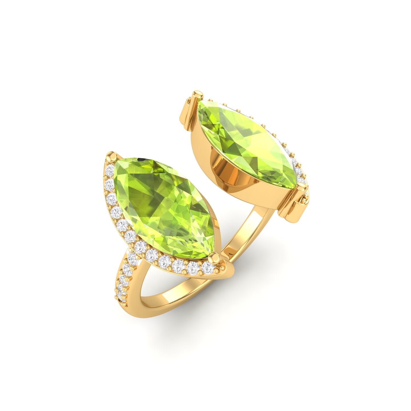 Maurya Nature Eyes Peridot Two Stone Engagement Ring with Accent Diamond