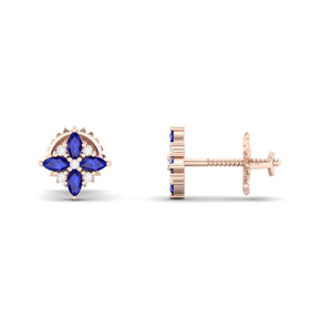 Maurya Frozen Flower Blue Sapphire Stud Earrings with Diamond