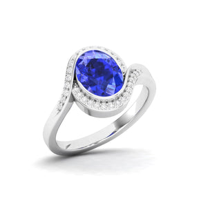 Maurya Tanzanite Harmony Engagement Ring with Diamond Halo