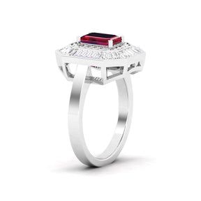 Maurya Recherche Octagon Ruby Engagement Ring with Diamond Halo