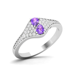 Maurya Two Stone Amethyst Svelte Ring with Accent Diamonds