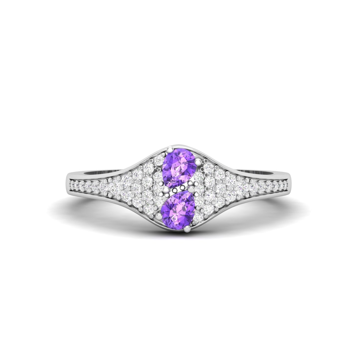 Maurya Two Stone Amethyst Svelte Ring with Accent Diamonds