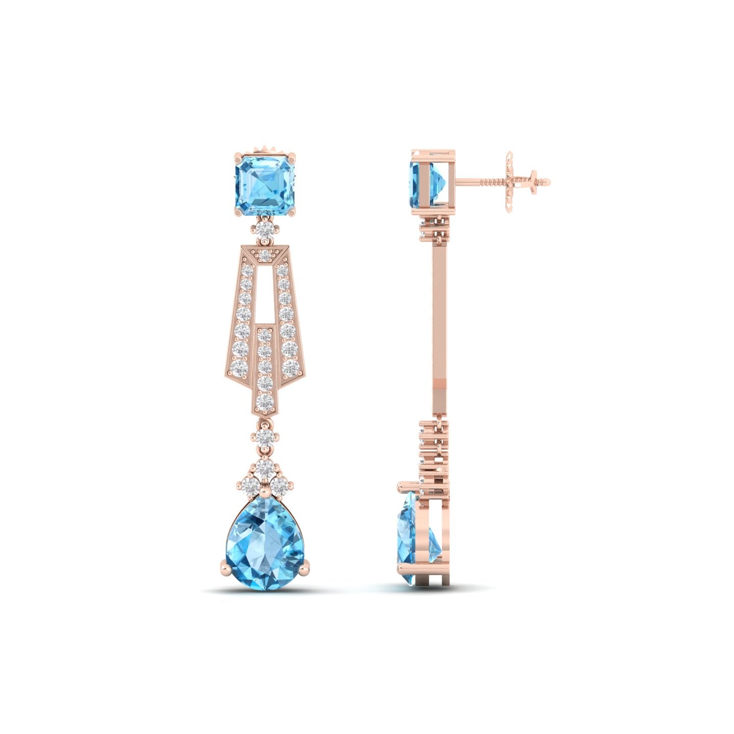 Maurya Blue Topaz Pendulum Drop Earrings with Diamonds