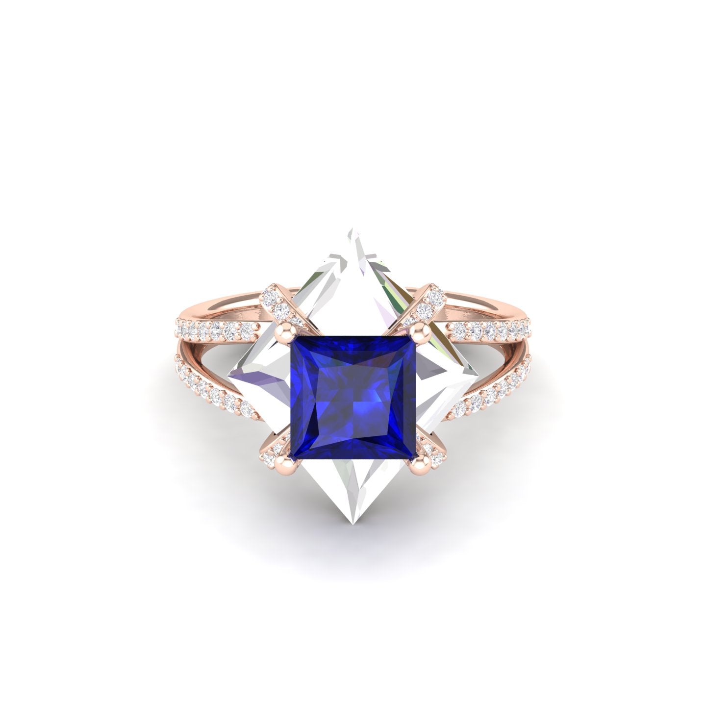 Maurya Color in Water Blue Sapphire Split Shank Engagement Ring with Diamonds