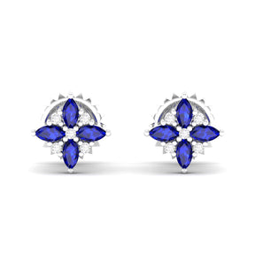 Maurya Frozen Flower Blue Sapphire Stud Earrings with Diamond