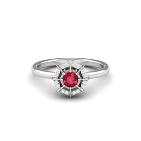 Maurya Solitaire Ruby Light in the Dark Promise Ring with Diamond Halo