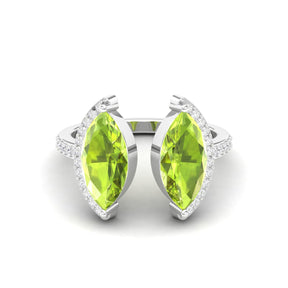 Maurya Nature Eyes Peridot Two Stone Engagement Ring with Accent Diamond