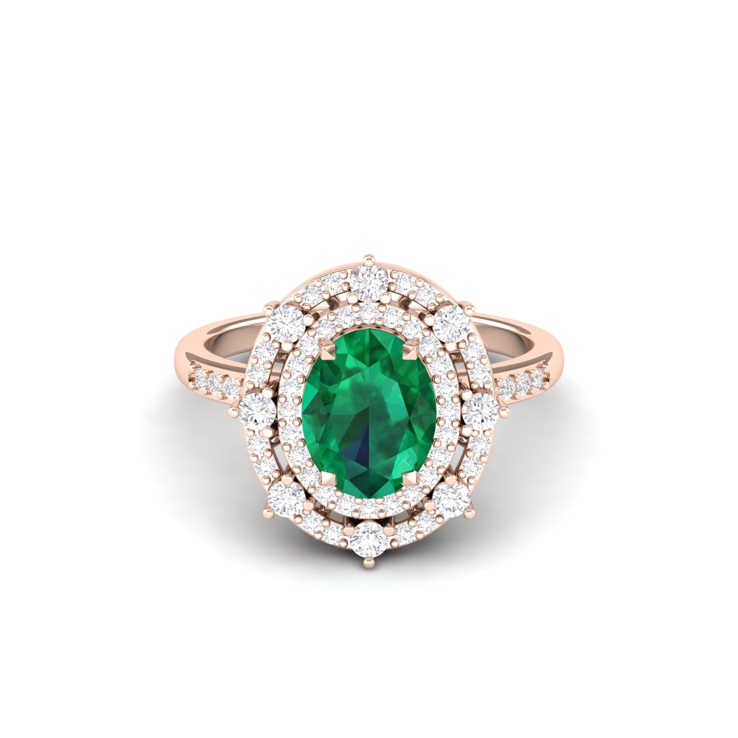 Maurya Oval Emerald Strain Tribe Engagement Ring with Diamond Halo