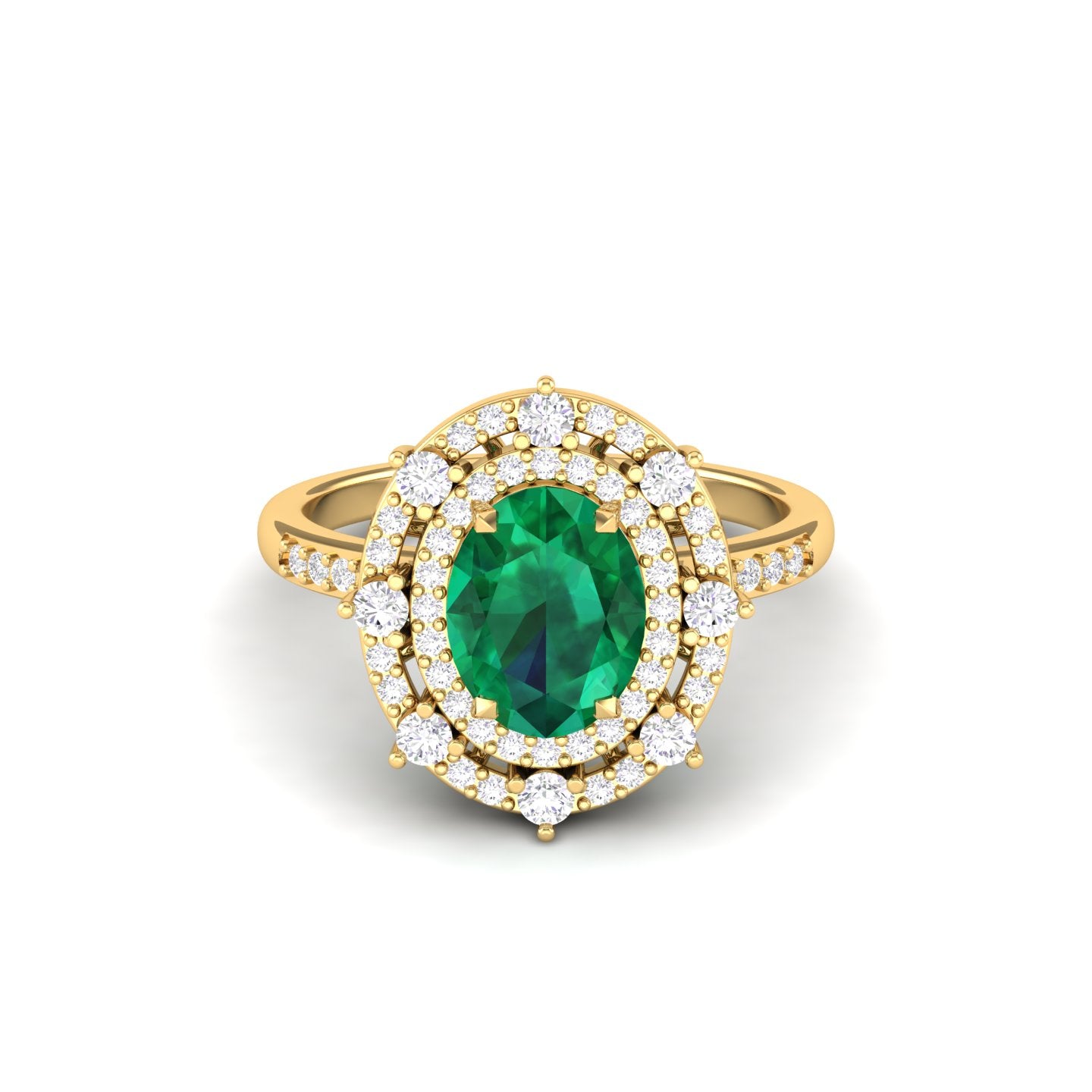 Maurya Oval Emerald Strain Tribe Engagement Ring with Diamond Halo