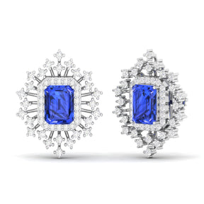 Maurya Blue Sapphire Nebula Pushback Earrings with Diamond Halo