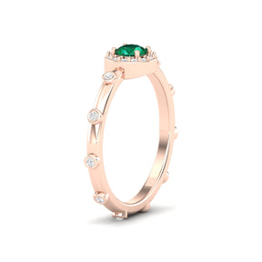 Maurya Mountain Emerald Engagement Ring with Diamond Halo