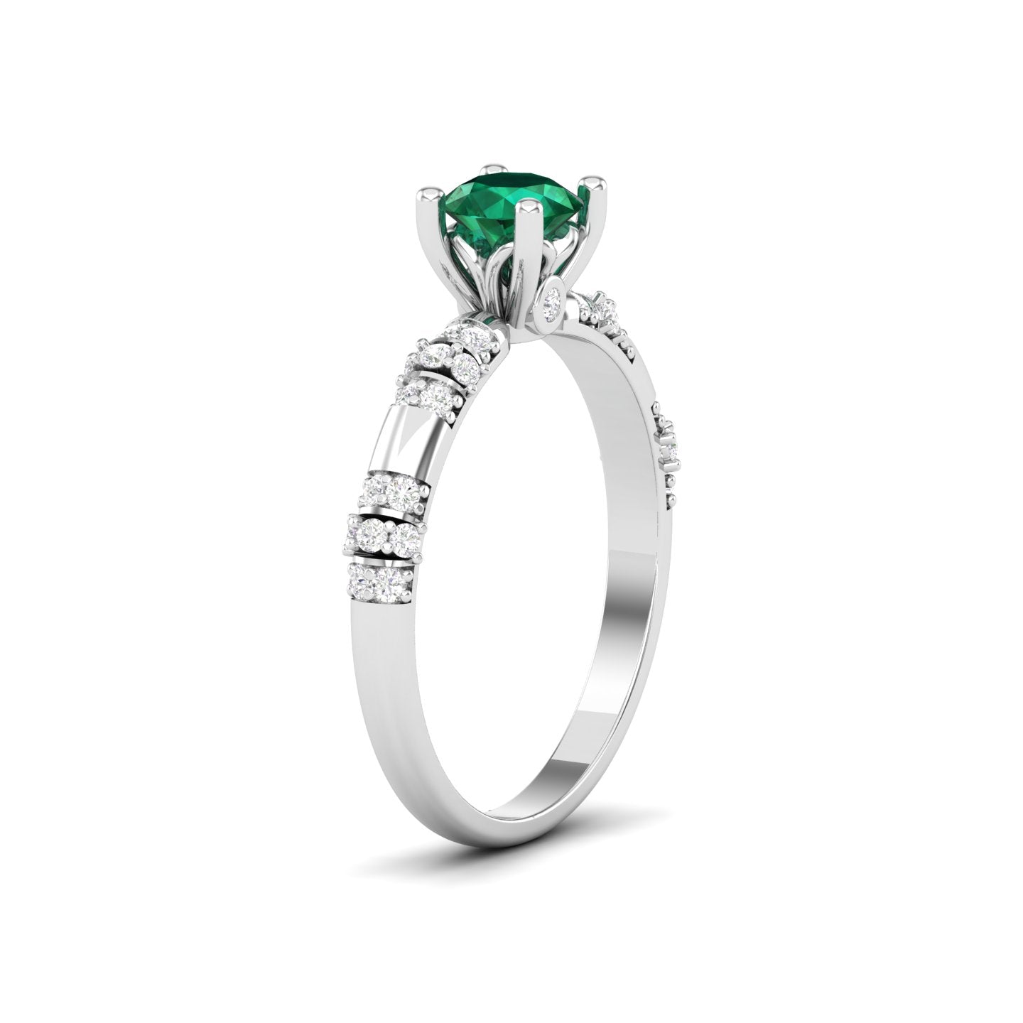 Maurya Traditional V-Prong-Set Emerald Engagement Ring with Accent Diamonds